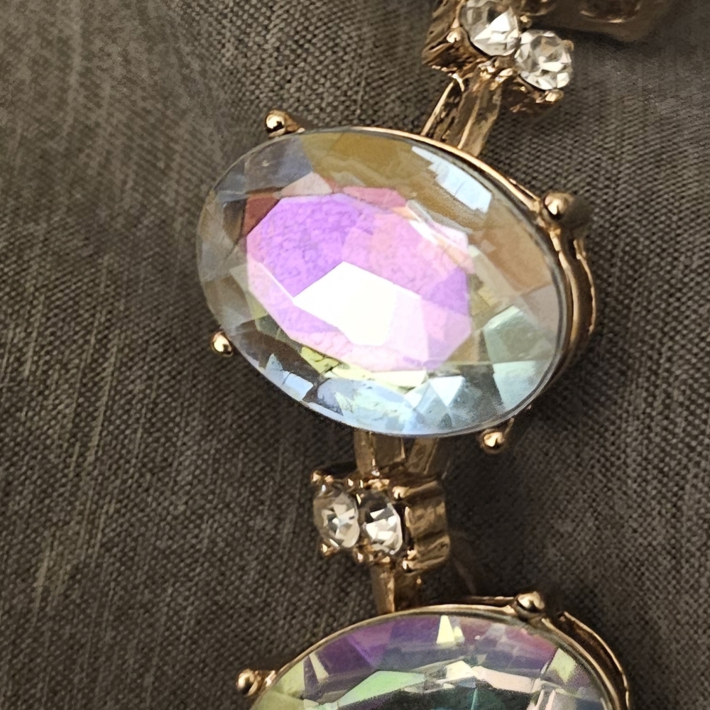 Lane Bryant Iridescent Crystal Statement Necklace & Drop Earrings - White/Gold - Picture 5 of 5